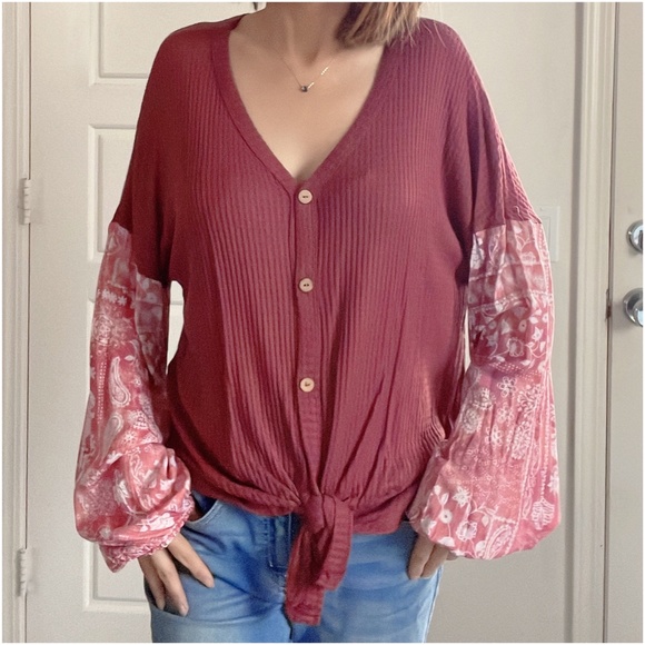 BellanBlue Tops - 070 Cozy Floral Print Wide Sleeve Button up Top